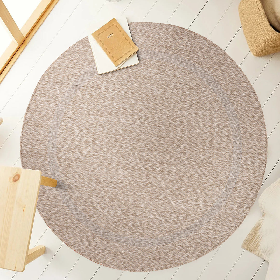Teppich Outdoor Flachgewebe Uni-Design Polypropylen Balkon_Beige_Rund_
