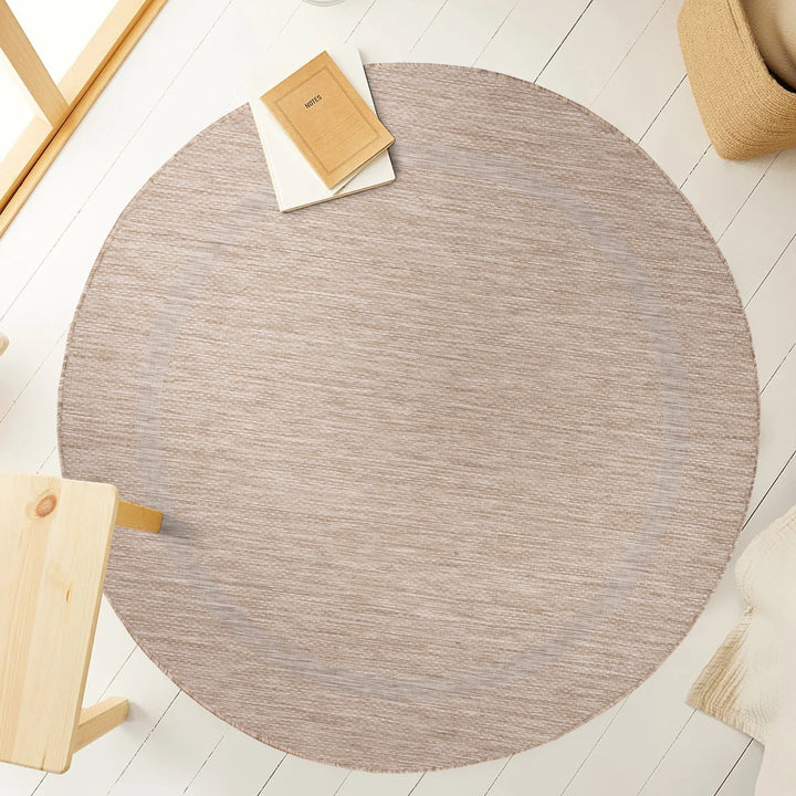 Teppich Outdoor Flachgewebe Uni-Design Polypropylen Balkon_Beige_Rund_
