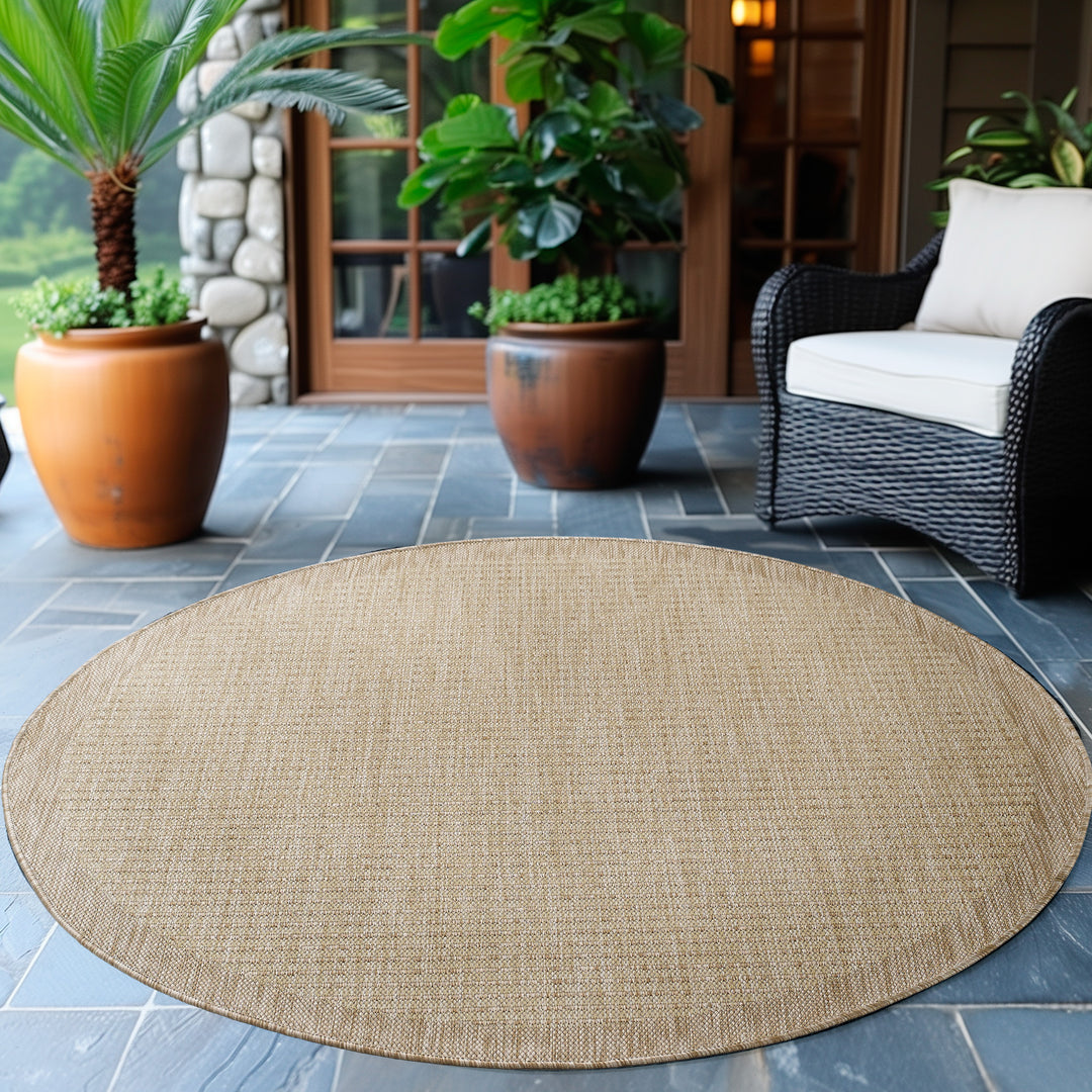 Teppich Outdoor Flachgewebe Uni-Farbe Polypropylen Balkon_Beige_Rund_