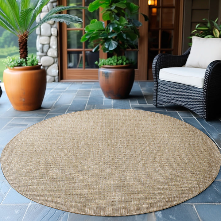 Teppich Outdoor Flachgewebe Uni-Farbe Polypropylen Balkon_Beige_Rund_