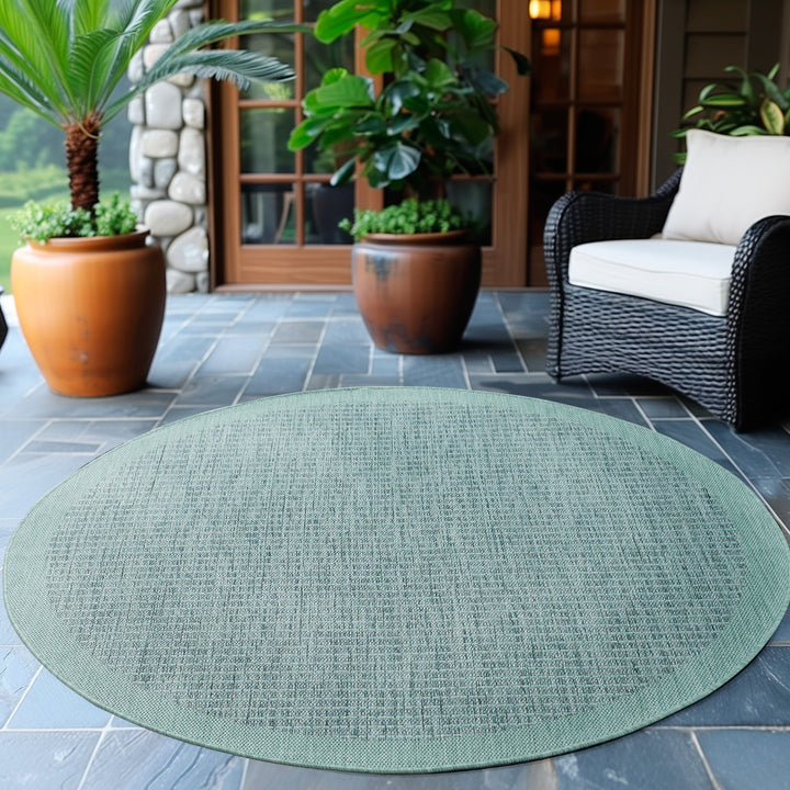 Teppich Outdoor Flachgewebe Uni-Farbe Polypropylen Balkon_Blau_Rund_