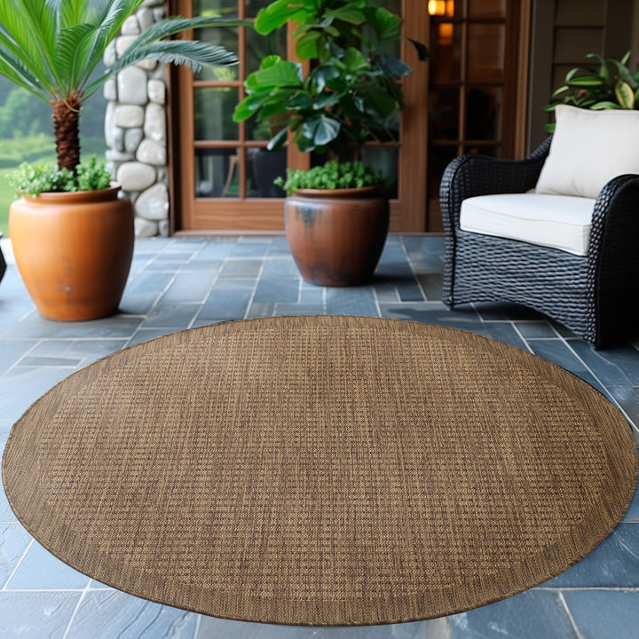 Teppich Outdoor Flachgewebe Uni-Farbe Polypropylen Balkon_Braun_Rund_