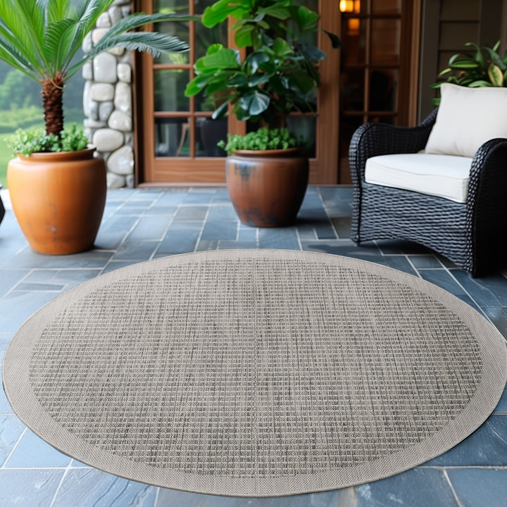 Teppich Outdoor Flachgewebe Uni-Farbe Polypropylen Balkon_Grau_Rund_