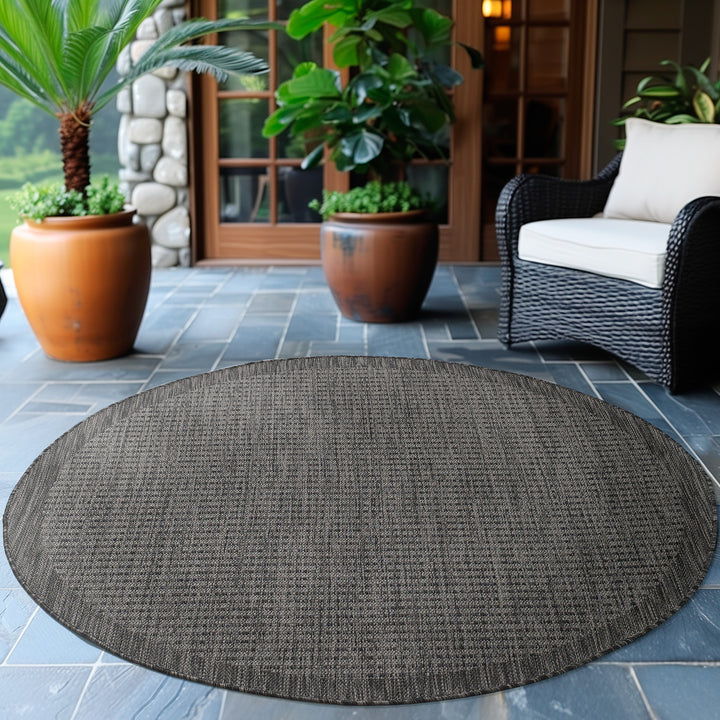 Teppich Outdoor Flachgewebe Uni-Farbe Polypropylen Balkon_Schwarz_Rund_