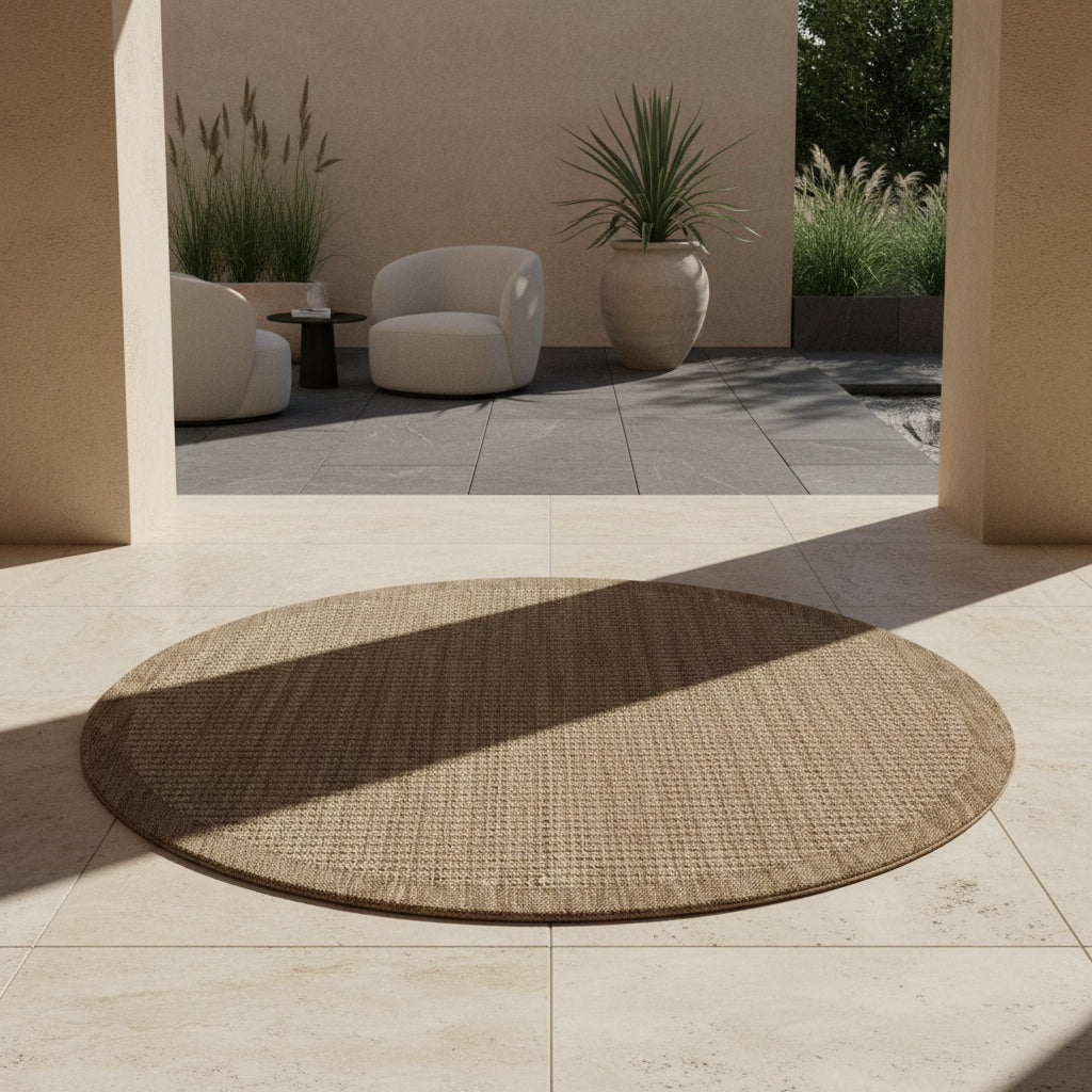 Teppich Outdoor Flachgewebe Uni-Farbe Polypropylen Balkon Rund
