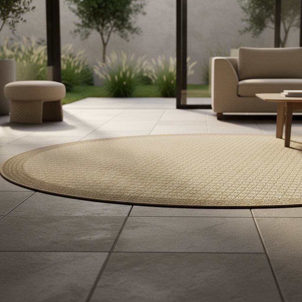 Teppich Outdoor Flachgewebe Uni-Farbe Polypropylen Balkon_Rund_