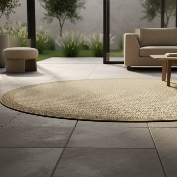 Teppich Outdoor Flachgewebe Uni-Farbe Polypropylen Balkon_Rund_