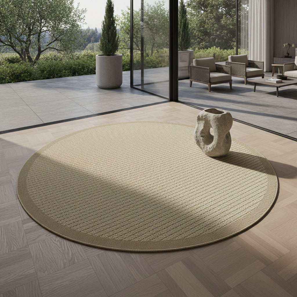 Teppich Outdoor Flachgewebe Uni-Farbe Polypropylen Balkon_Rund_