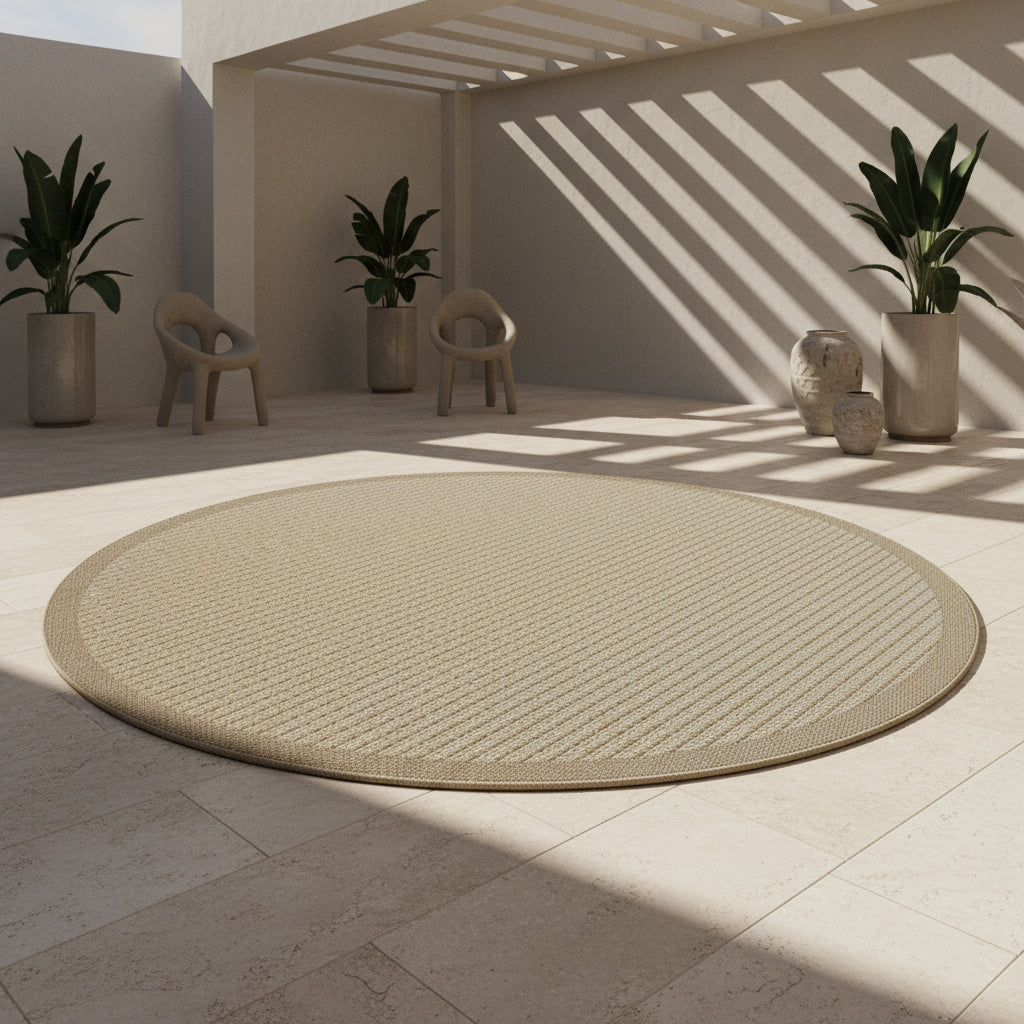 Teppich Outdoor Flachgewebe Uni-Farbe Polypropylen Balkon_Rund_