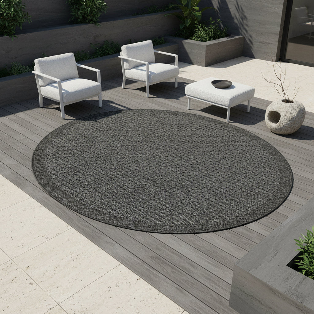 Teppich Outdoor Flachgewebe Uni-Farbe Polypropylen Balkon_Rund_