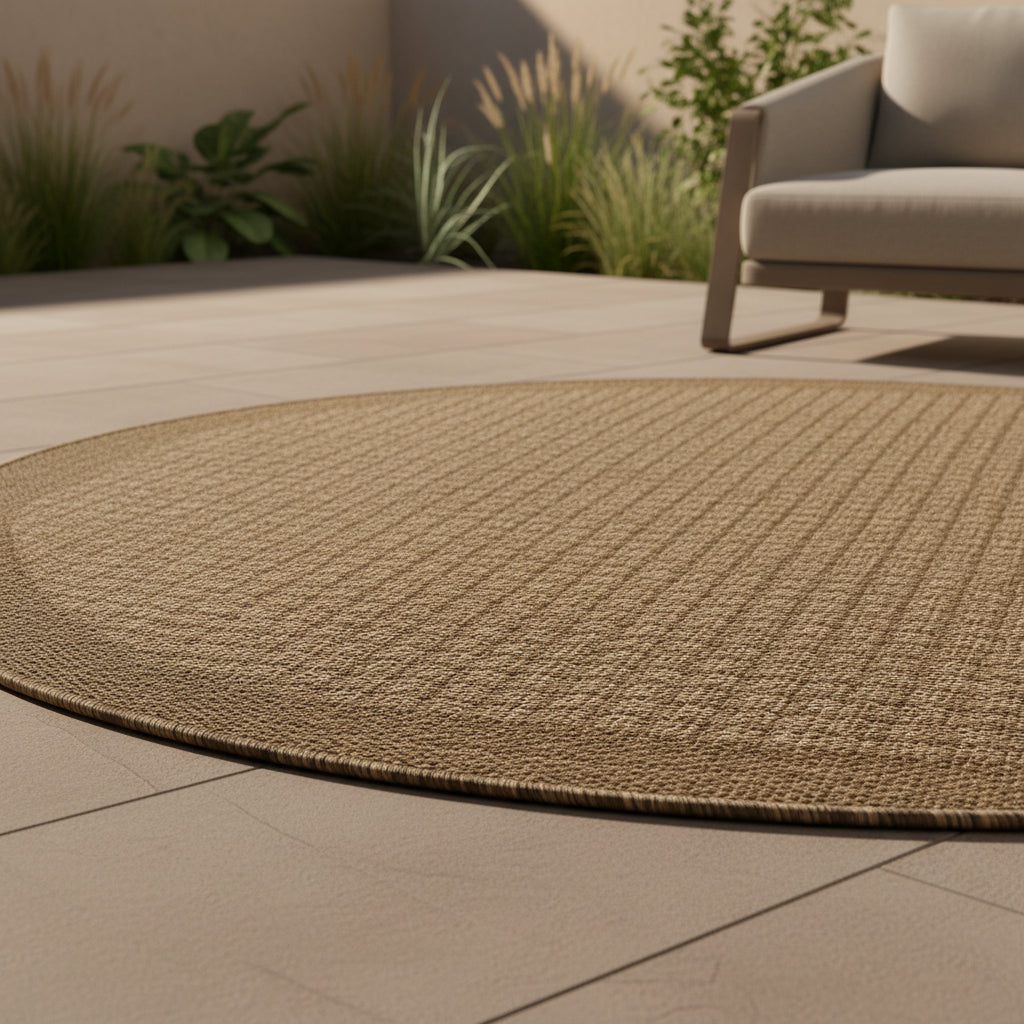Teppich Outdoor Flachgewebe Uni-Farbe Polypropylen Balkon_Rund_