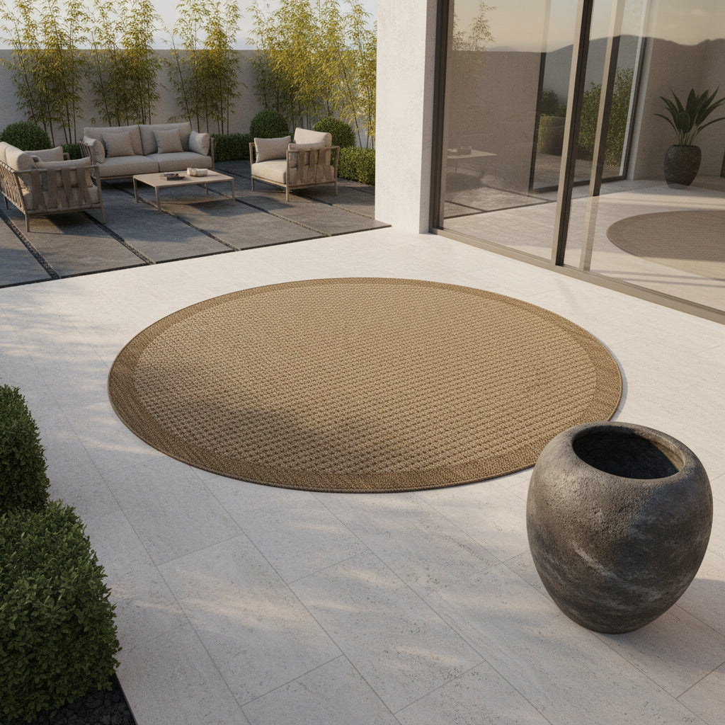 Teppich Outdoor Flachgewebe Uni-Farbe Polypropylen Balkon Rund
