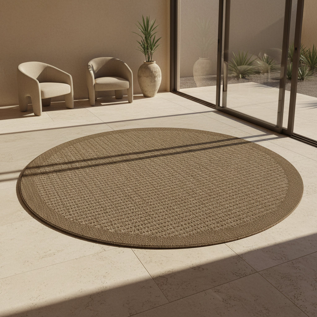 Teppich Outdoor Flachgewebe Uni-Farbe Polypropylen Balkon_Rund_