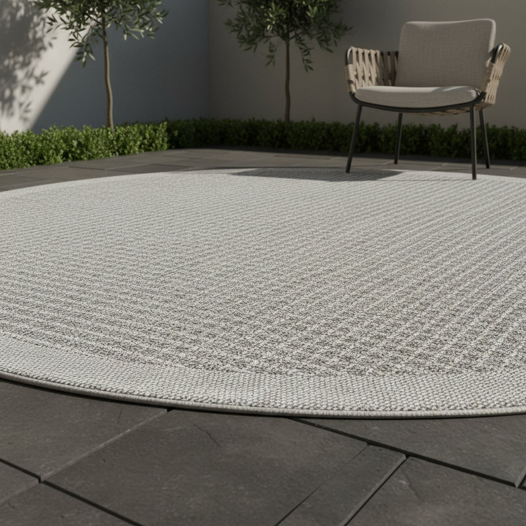 Teppich Outdoor Flachgewebe Uni-Farbe Polypropylen Balkon_Grau_Rund_