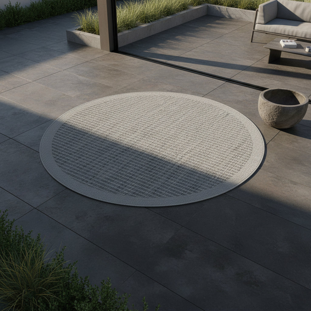Teppich Outdoor Flachgewebe Uni-Farbe Polypropylen Balkon_Grau_Rund_