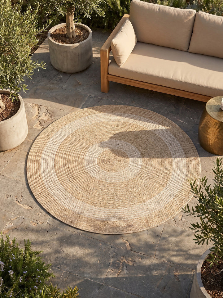 Teppich Beige rund Muster Draufsicht_