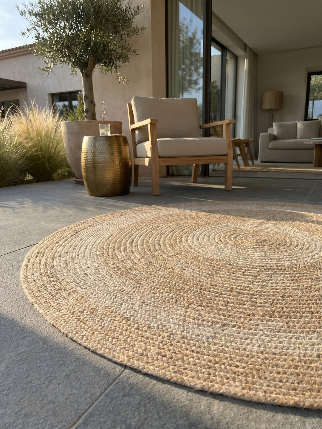 Teppich Beige rund Textur Nahaufnahme Detail_