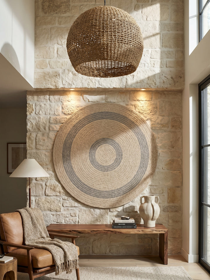 Teppich Beige-Schwarz rund Wandteppich Wanddeko_