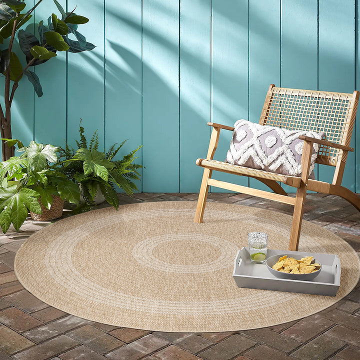 Teppich Outdoor Flachgewebe Vintage Polypropylen Balkon_Beige_Rund_