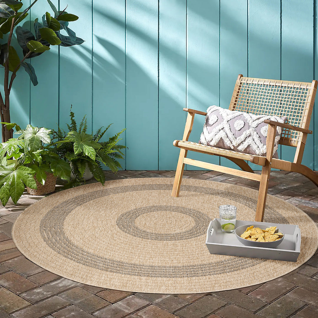 Teppich Outdoor Flachgewebe Vintage Polypropylen Balkon_Schwarz_Rund_