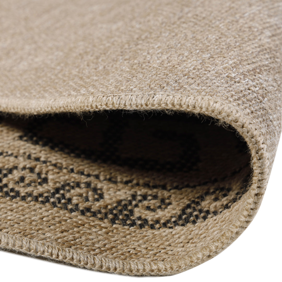 Teppich Outdoor Flachgewebe Vintage Polypropylen Balkon_Schwarz_Rund_