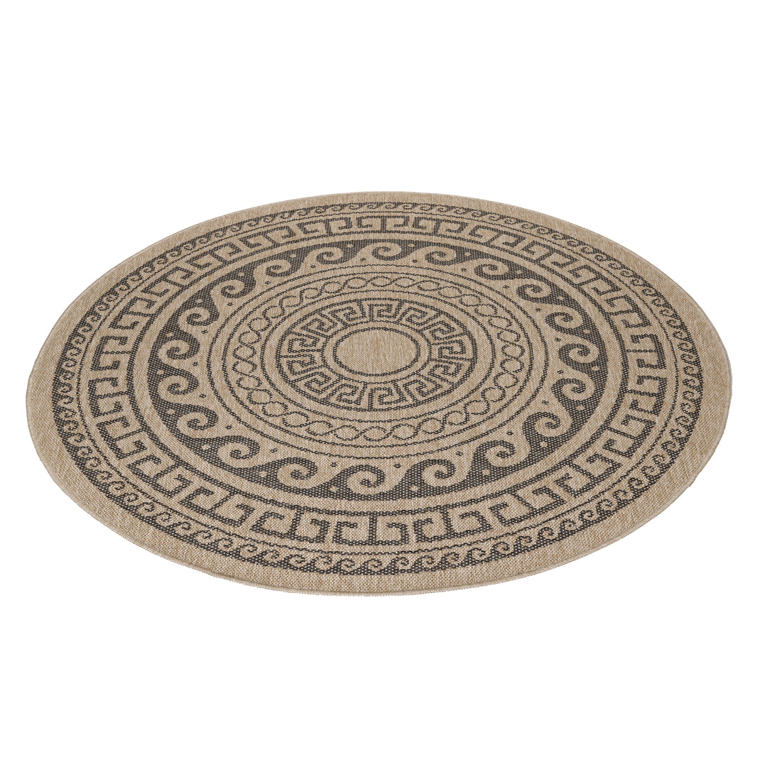 Teppich Outdoor Flachgewebe Vintage Polypropylen Balkon Schwarz Rund 120x120_Rund_