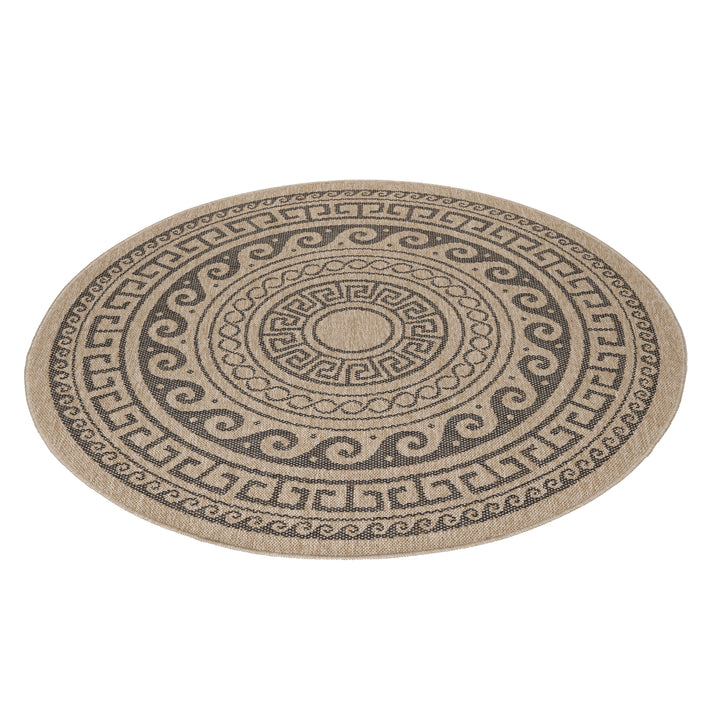 Teppich Outdoor Flachgewebe Vintage Polypropylen Balkon Schwarz Rund 120x120_Rund_