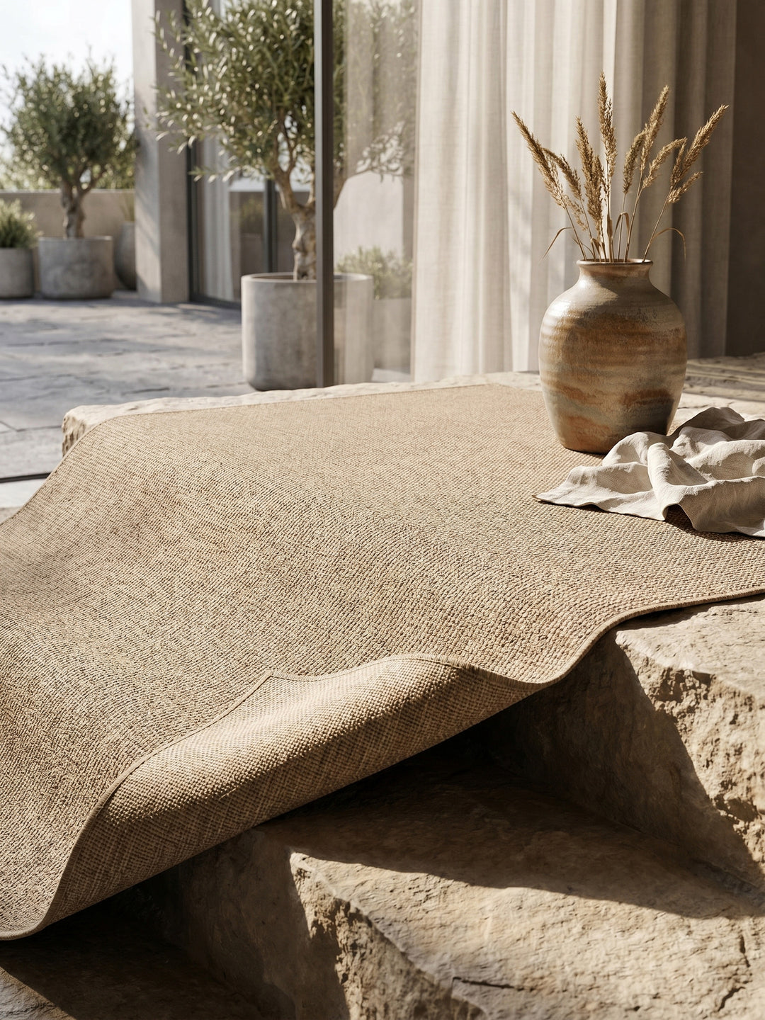 Teppich Beige rechteckig Wohnaccessoire Deko_