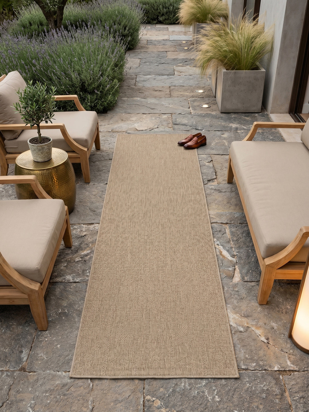 Teppich Beige Läufer Muster Draufsicht_