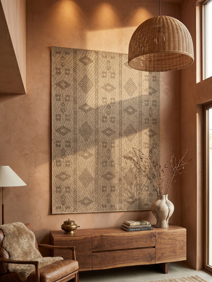 Teppich Beige-Schwarz Läufer Wandteppich Wanddeko_