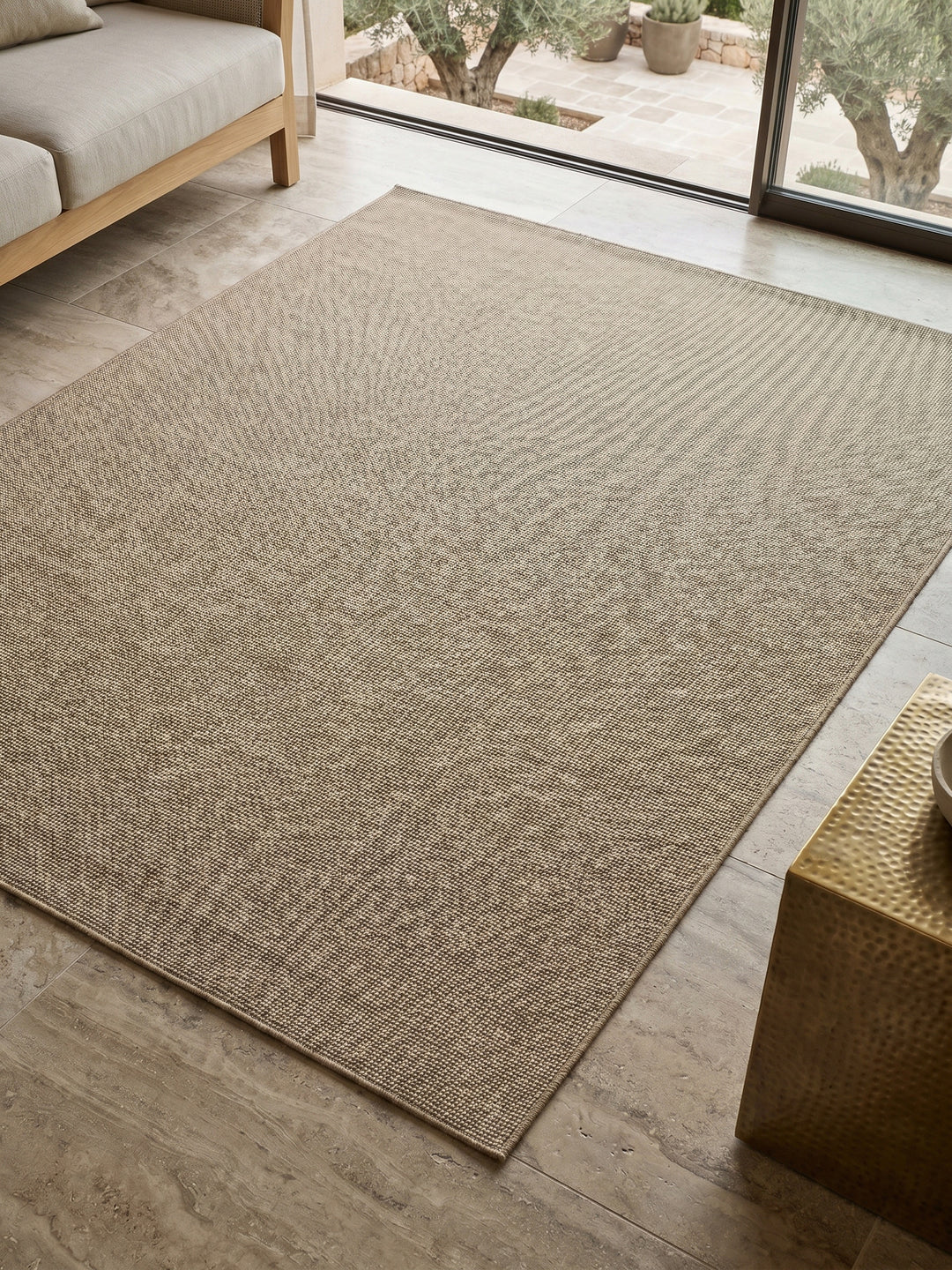 Teppich Beige rechteckig Muster Draufsicht_