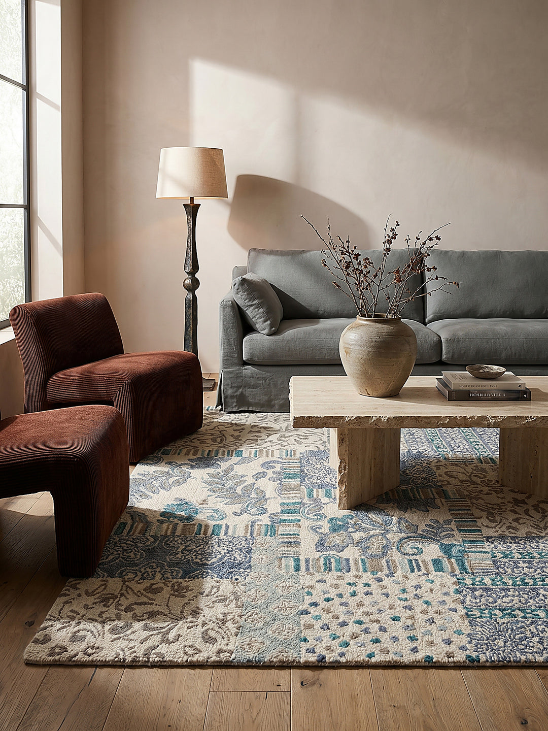 Teppich Blau rechteckig als Wandteppich Wanddekoration Textilkunst Interior Design_
