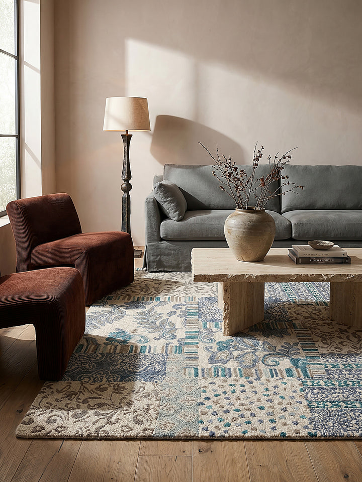Teppich Blau rechteckig als Wandteppich Wanddekoration Textilkunst Interior Design_