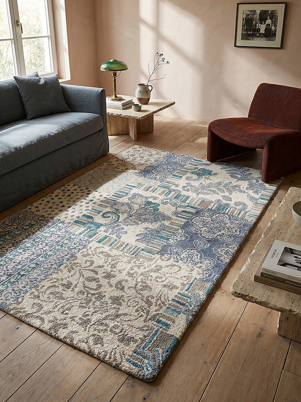 Teppich Blau rechteckig Musteransicht von oben Designkollektion_