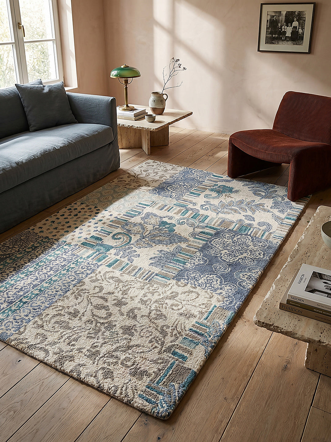 Teppich Blau rechteckig Musteransicht von oben Designkollektion_