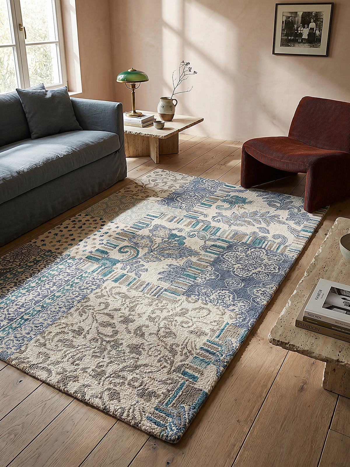 Teppich Blau rechteckig Musteransicht von oben Designkollektion_