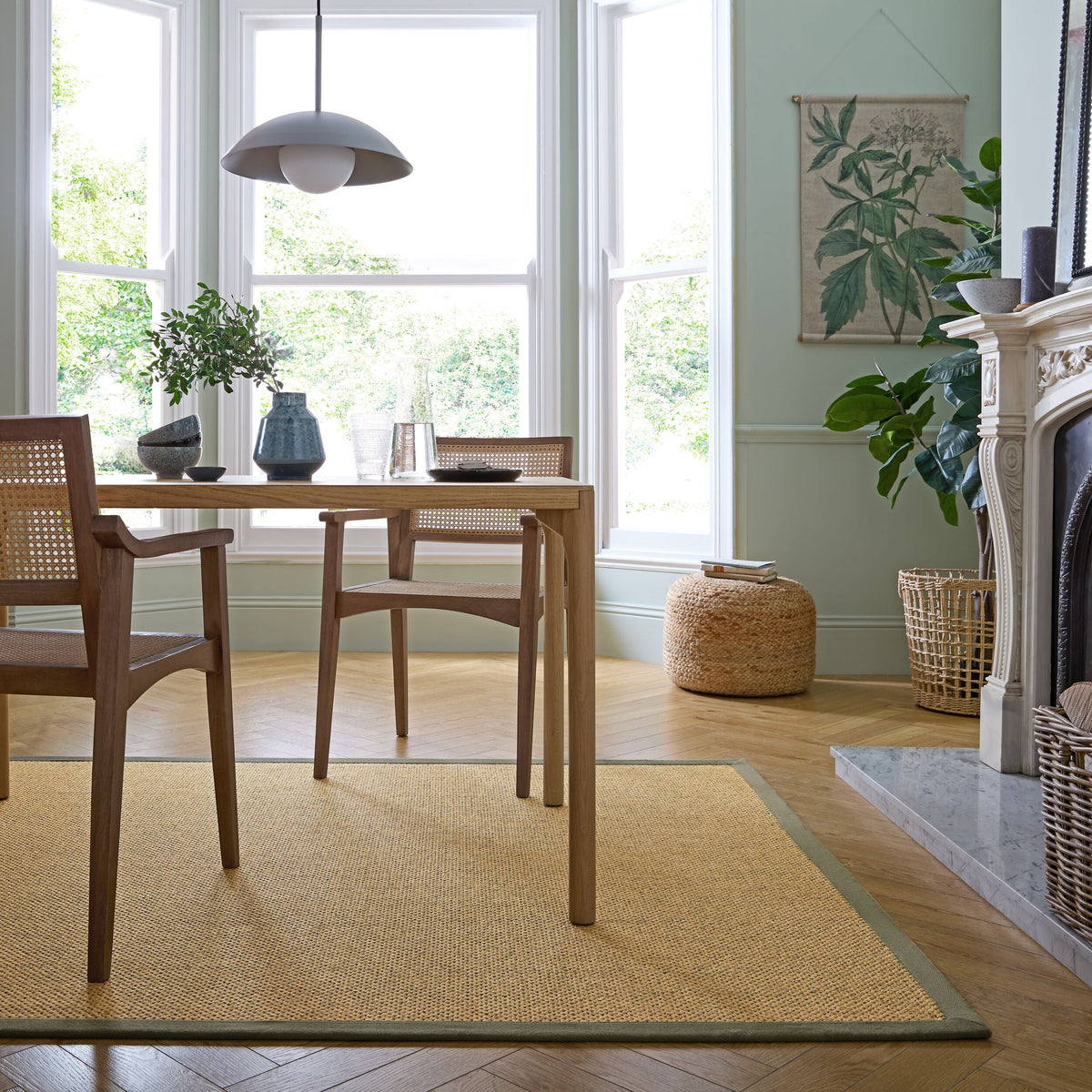 Outdoor Teppich Sisal Bordüre - Balkon schmutzabweisend_Natur-Grün_Rechteckig_