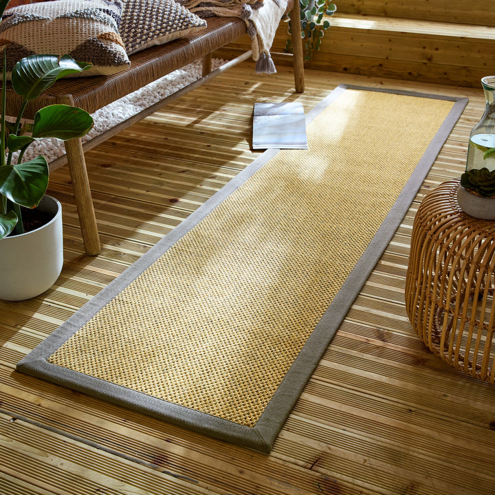 Outdoor Teppich Sisal Bordüre - Balkon schmutzabweisend_Natur-Grau_Läufer_