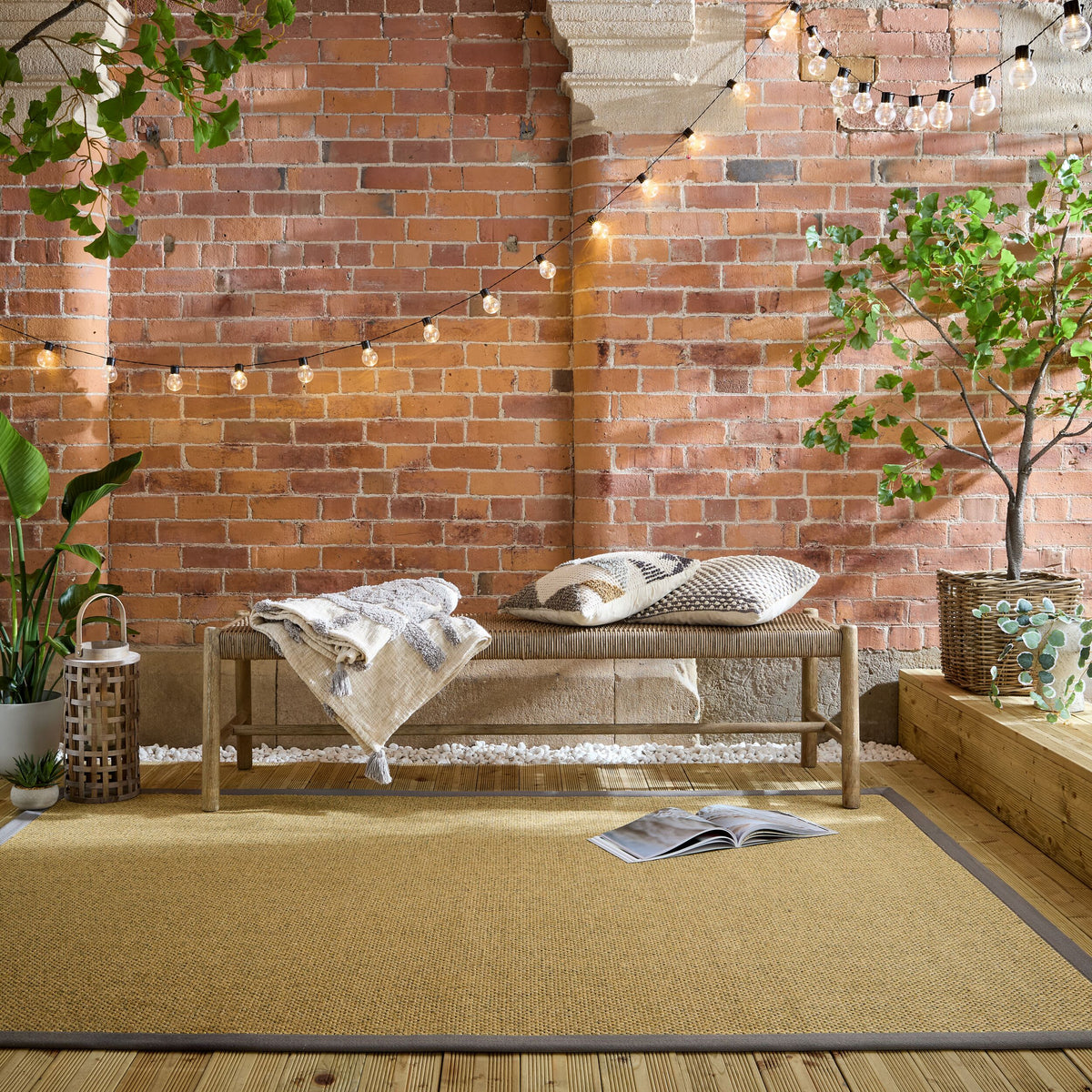 Outdoor Teppich Sisal Bordüre - Balkon schmutzabweisend_Natur-Grau_Rechteckig_