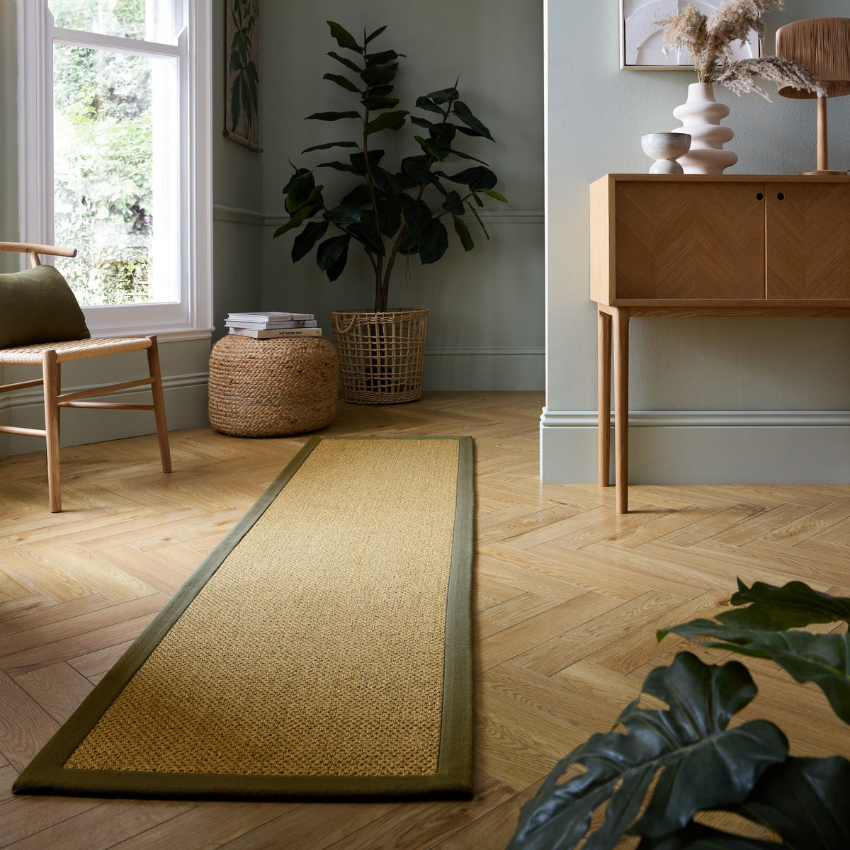 Outdoor Teppich Sisal Bordüre - Balkon schmutzabweisend_Natur-Grün_Läufer_
