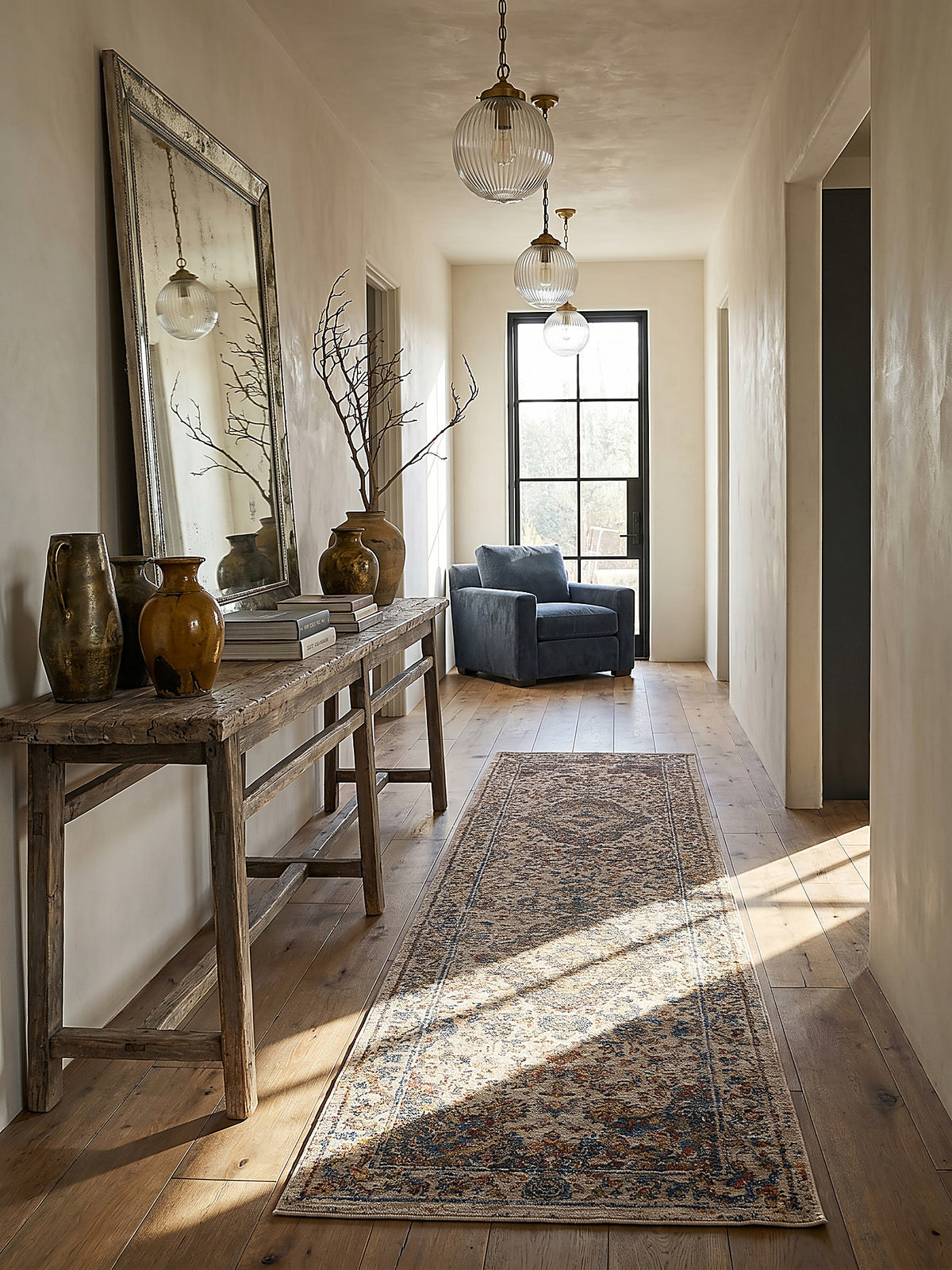 Teppich Multicolor-Erdtöne Läufer im modernen Wohnzimmer Einrichtungsidee_