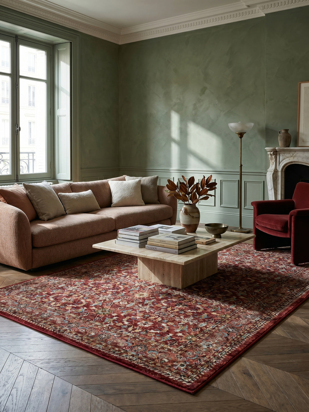 Teppich Rot rechteckig im modernen Wohnzimmer_