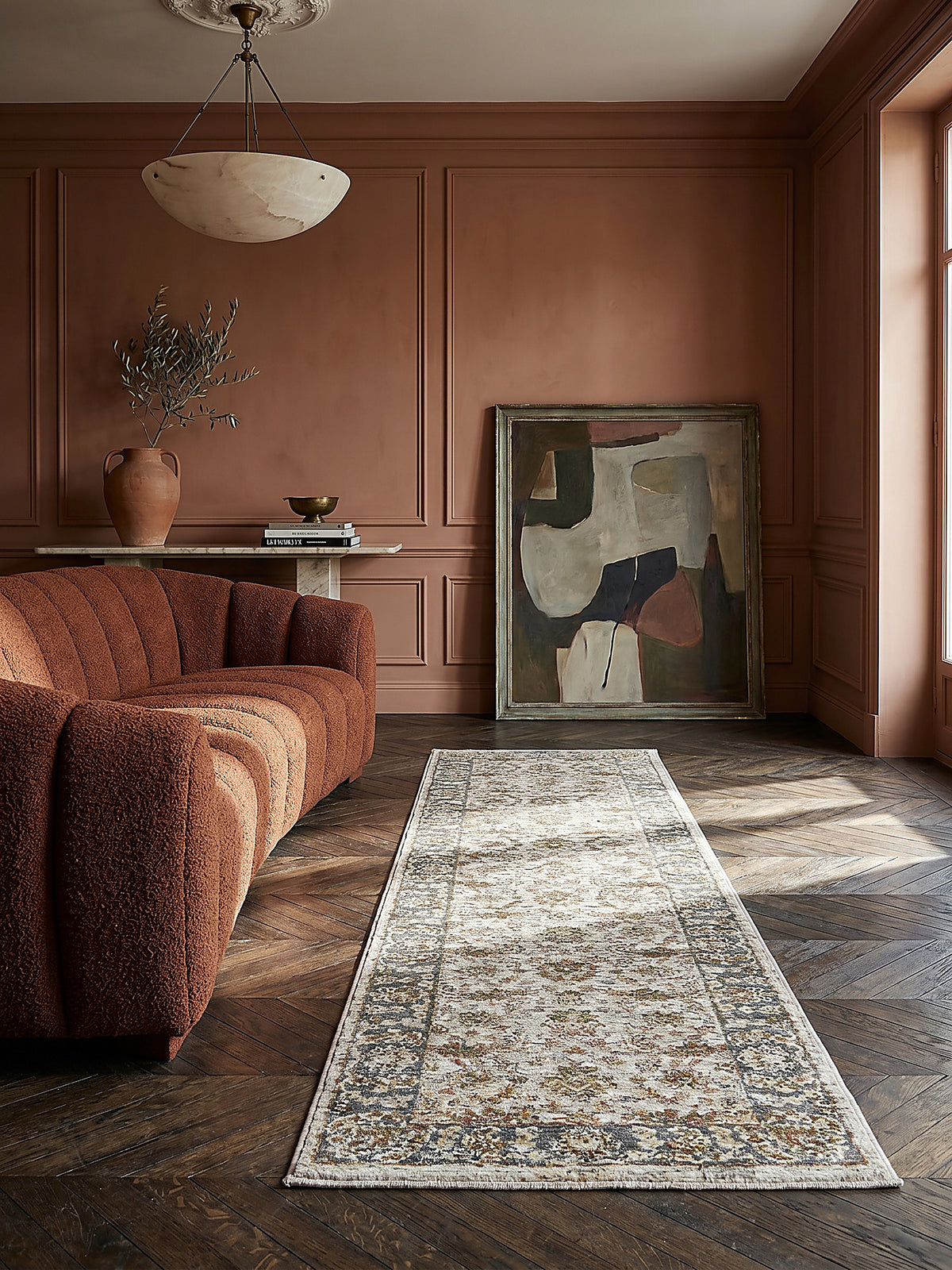 Teppich Erdtöne-Grün Läufer Musteransicht von oben Designkollektion_