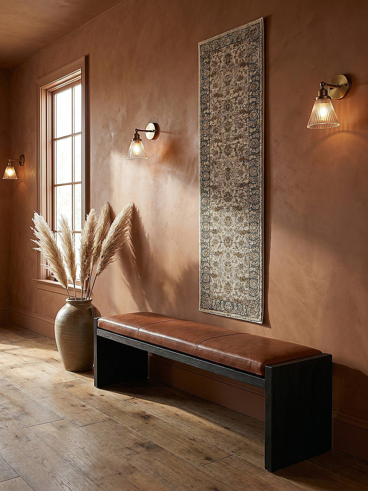 Teppich Erdtöne-Grün Läufer als Wandteppich Wanddekoration Textilkunst Interior Design_
