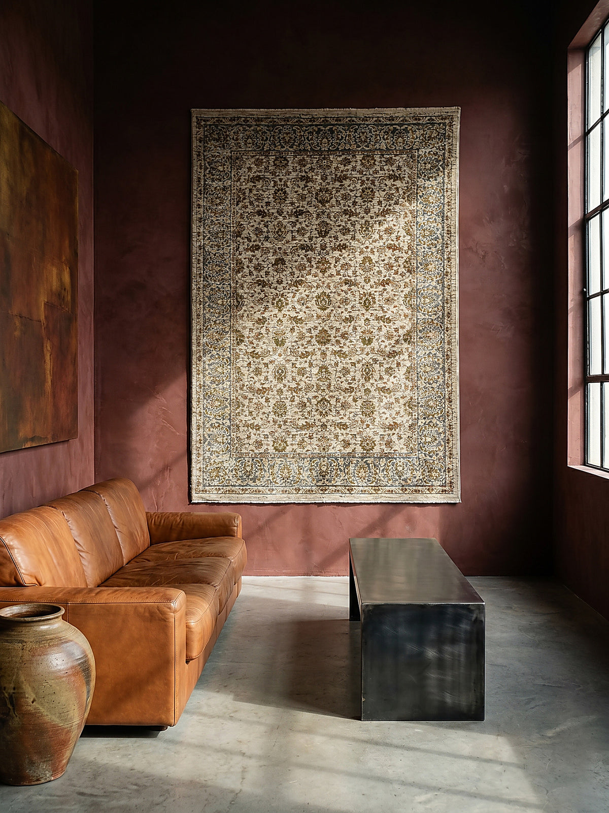 Teppich Erdtöne-Grün rechteckig als Wandteppich Wanddekoration Textilkunst Interior Design_