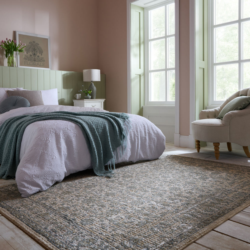 Orientteppich Vintage Blumen-Muster - Wohnzimmer_Erdtöne-Grün_Rechteckig_