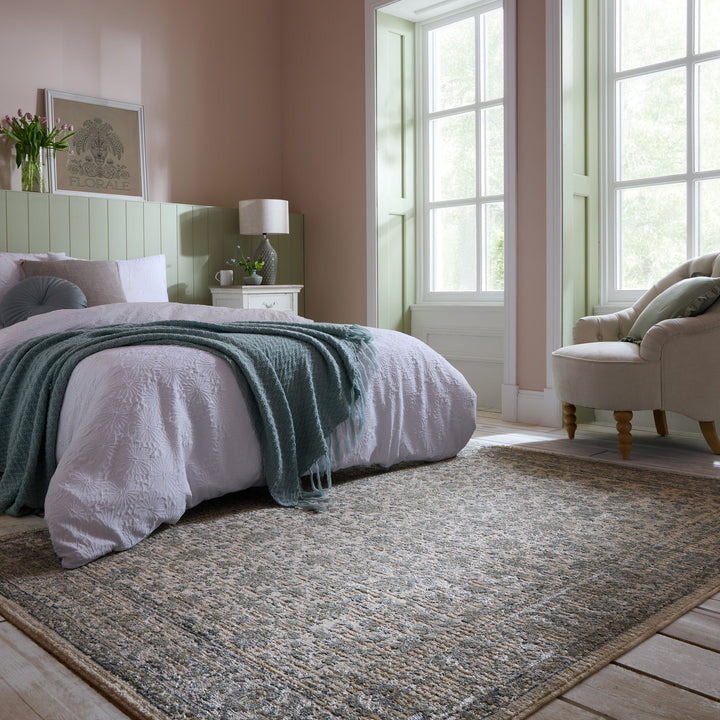 Orientteppich Vintage Blumen-Muster - Wohnzimmer_Erdtöne-Grün_Rechteckig_