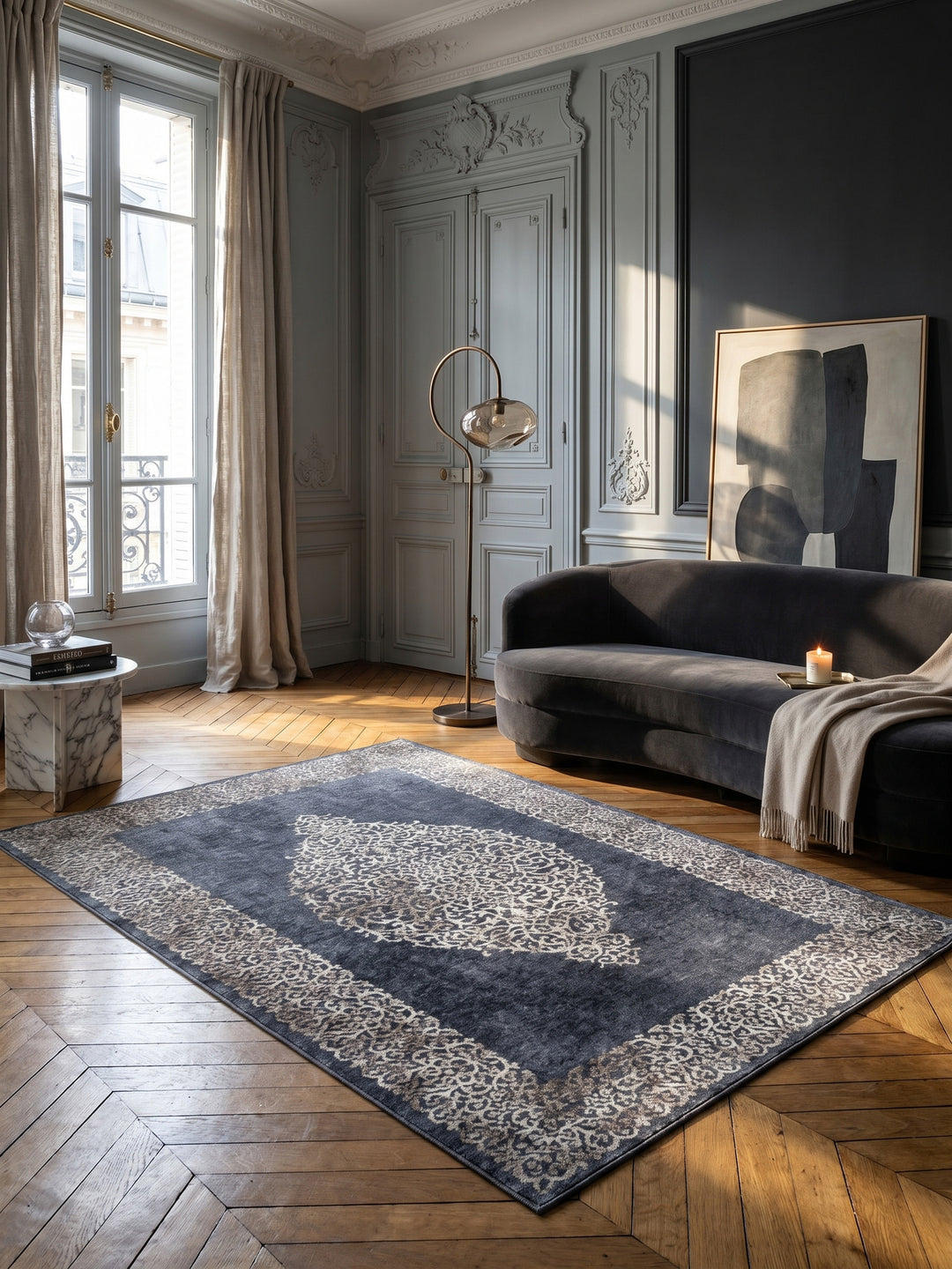 Teppich Schwarz rechteckig im Wohnzimmer Einrichtungsidee_
