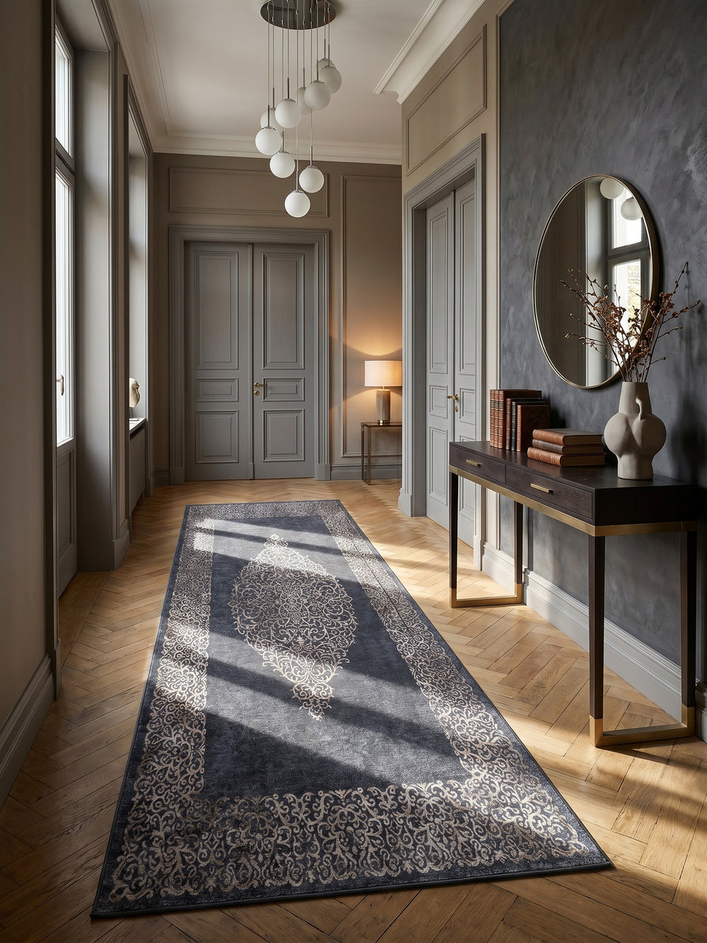 Teppich Schwarz Läufer im Wohnzimmer Einrichtungsidee_