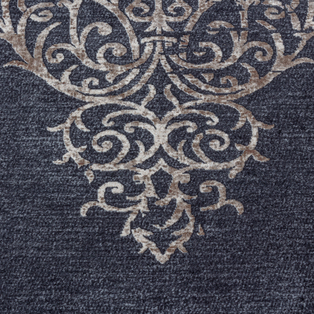 Teppich Waschbar Flachgewebe Barock Polyester Wohnzimmer Schwarz Läufer 80x150_Läufer_